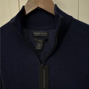 Christian Lacroix 100% Cashmere. Men's Dark Blue Zip-Up Sweater